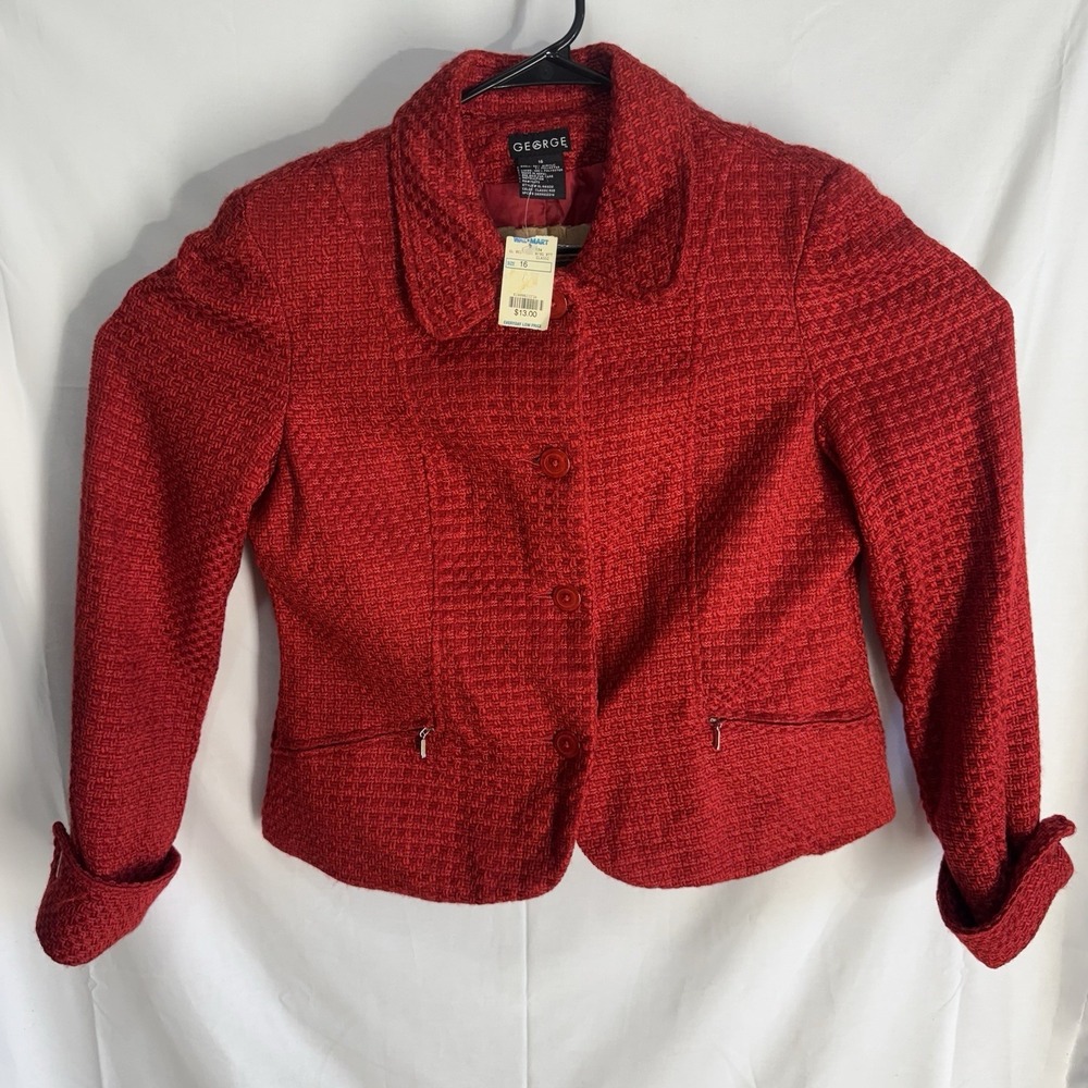 Vintage Women's George Red Button Up Blazer Size 16 NWT  Y2K 90s Sweater Jacket